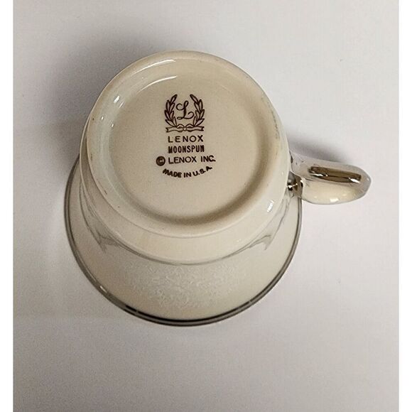 Lenox Moonspun Footed 6 Set Of Cup & Saucer Ivory/Silver Trim - Picture 7 of 11